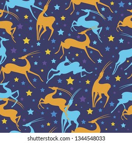 gazelle,africa animal,side view picture isolated on blue background,vector illustration. silhouettes of antelope in jumping gait. antelope in cartoon style. beautiful deers fabric