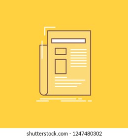 Gazette, media, news, newsletter, newspaper Flat Line Filled Icon. Beautiful Logo button over yellow background for UI and UX, website or mobile application