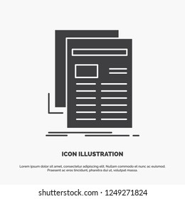 Gazette, media, news, newsletter, newspaper Icon. glyph vector gray symbol for UI and UX, website or mobile application