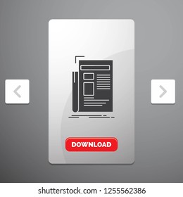 Gazette, media, news, newsletter, newspaper Glyph Icon in Carousal Pagination Slider Design & Red Download Button