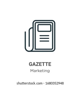 Gazette outline vector icon. Thin line black gazette icon, flat vector simple element illustration from editable marketing concept isolated stroke on white background