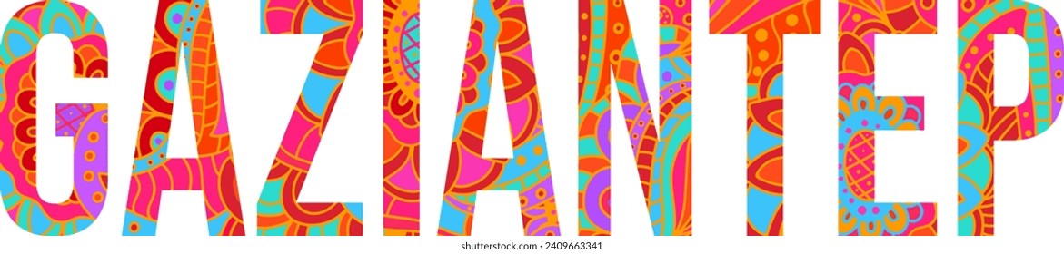 Gaziantep isolated text. Colorful floral city name design