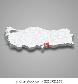 Lage der Gaziantep-Region in der Türkei 3d-isometrische Karte