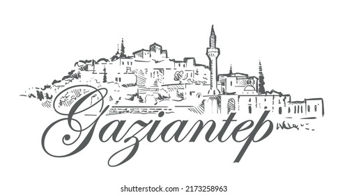 Gaziantep skyline, turkey hand drawn