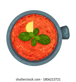 Gazpacho or Cold Soup of Tomatoes as Spanish Cuisine Dish Served in Bowl Vector Illustration