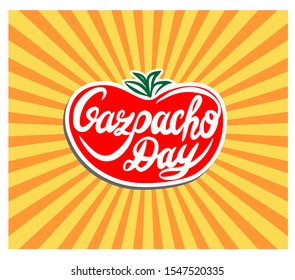 Gazpacho Day vector lettering sign with sun rays.