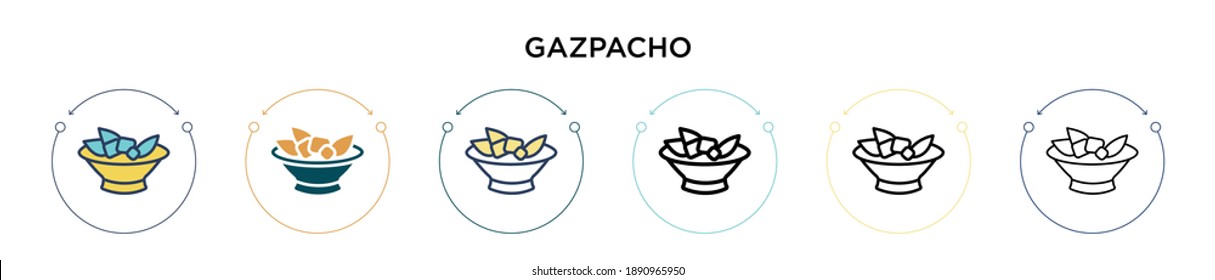 Gazpacho icon in filled, thin line, outline and stroke style. Vector illustration of two colored and black gazpacho vector icons designs can be used for mobile, ui, web