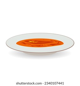 Gazpacho soup with vegetables isolated. Vector illustration. Hot bowl of tomato soup, dish isolated icon.