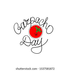Gazpacho vector lettering sign with soup.