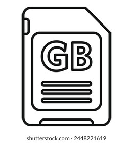 VECTOR de contorno del ícono de la tarjeta de memoria flash GB. Máquina sólida. Backup ssd