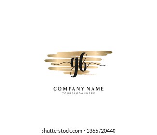 GB initial handwriting logo with brush gold color template vector