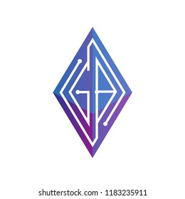 GB Initial letter block chain logo icon vector template. Looping mono line circuit letter on rhombus cube logo