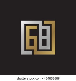 GB initial letters looping linked square elegant logo golden silver black background