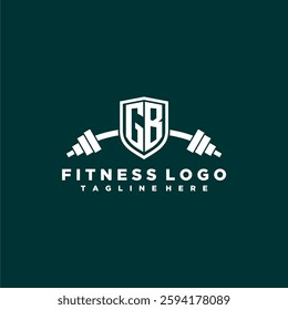 GB initial monogram for fitnes or gym logo with creative shield and barbell design