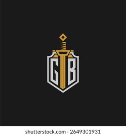 GB monograma inicial para imagem de estilo escudo e espada
