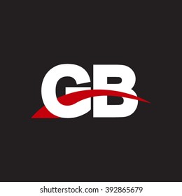 GB initial overlapping swoosh letter logo white red black background