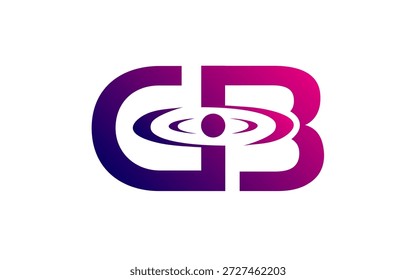 Logotipo monograma de letras GB fundido com um planeta e anéis símbolo. Design moderno e cósmico representa visão, exploração e conexão global, ideal para tecnologia, educação ou empresa de internet.
