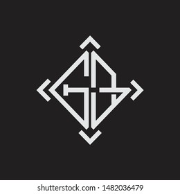 GB Logo Abstrac letter Monogram with Arrow in every side isolated on black background