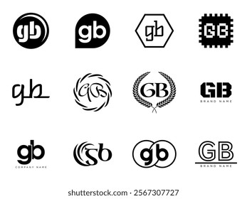 GB logo company template. Letter g and b logotype. Set different classic serif lettering and modern bold text with design elements. Initial font typography. Collection trendy business identity.