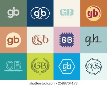 GB logo company template. Letter g and b logotype. Set different classic serif lettering and modern bold text with design elements. Initial font typography. Collection trendy business identity.