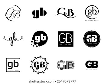 GB logo company template. Letter g and b logotype. Set different classic serif lettering and modern bold text with design elements. Initial font typography. Collection trendy business identity.