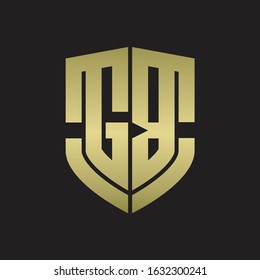 GB Logo monogram with emblem shield shape design isolated gold colors on black background