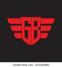 GB Logo monogram with emblem and wings element design template on red colors