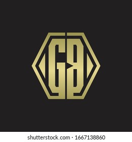GB Logo monogram with hexagon line rounded design template with gold colors