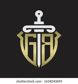 GB Logo monogram with sword and shield combination isolated with gold colors