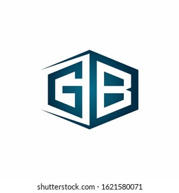 GB monogram logo with hexagon shape and negative space style ribbon design template