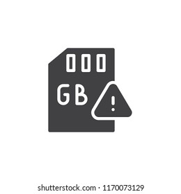 Gb Sd card and exclamation mark vector icon. filled flat sign for mobile concept and web design. gigabyte memory card simple solid icon. Symbol, logo illustration. Pixel perfect vector graphics