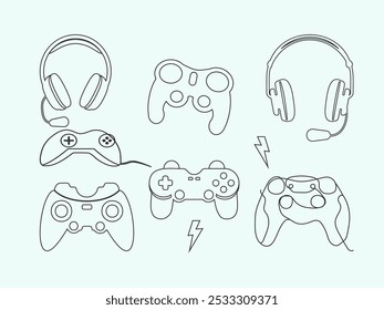 GBlack and white game Joystick Elements and headphone bector