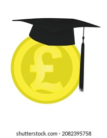 GBP coin with graduation hat. vector