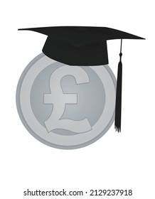 GBP coin with graduation hat. vector