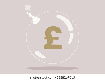 GBP deflation concept, a plastic ball blowing out air through the inflation valve