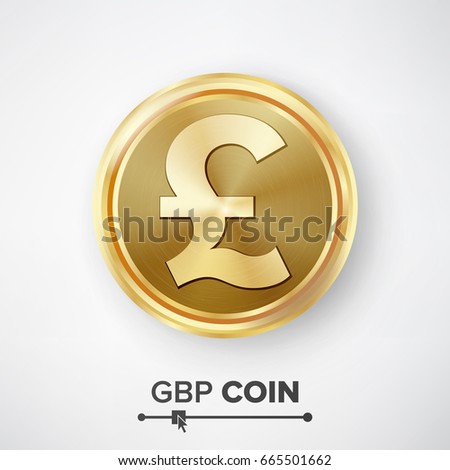 GBP Gold Coin Vector. Realistic Money Sign Illustration