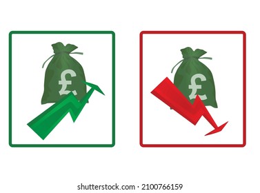 Icono de subida y caída de GBP. vector