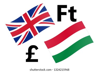 GBPHUF forex currency pair vector illustration. United Kingdom and Hungarian flag, with Pound and Forint symbol.