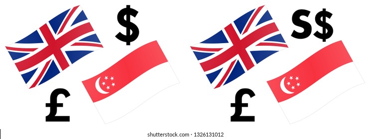 GBPSGD forex currency pair vector illustration. British and Singaporean flag, with Pound and Dollar symbol.