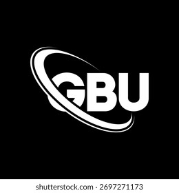 Logotipo da GBU. Carta GBU. Design do logotipo da letra GBU. Logotipo GBU inicial ligado ao logotipo de monograma em círculo e maiúsculo. Tipografia GBU para marca de tecnologia, negócios e imóveis.