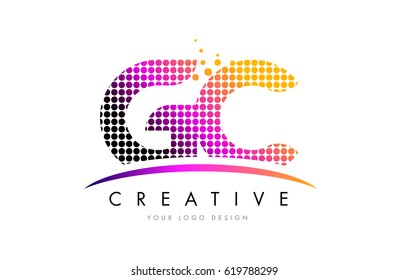 GC G C Dots Letter Logo Design with Magenta Bubble Circles and Swoosh
