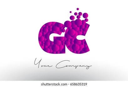 GC G C Dots Letter Logo with Purple Pink Magenta Bubbles Texture Vector.