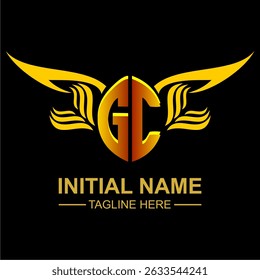 GC Golden Wing Emblem Logo with elegant gold wings, sleek and modern design. Ideal for branding, creative projects, luxury businesses, or artistic ventures.