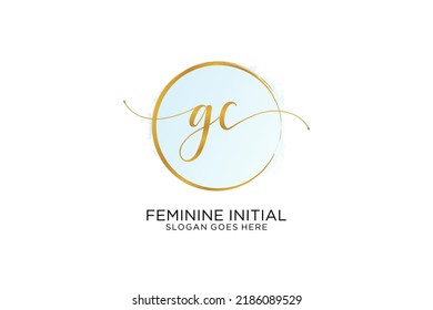 GC handwriting logo with circle template vector signature, wedding, fashion, floral and botanical with creative template.