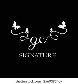 GC Handwritten initial letter, GC simple signature vector logo with butterfly shape variation, beauty, photography letter logo design. G C