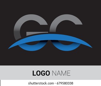 GC initial logo company name colored grey and blue swoosh design.
