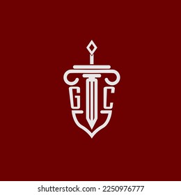 GC initial logo monogram design for legal lawyer vector image with sword and shield