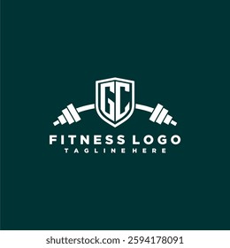 GC initial monogram for fitnes or gym logo with creative shield and barbell design