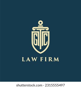 Monograma inicial de GC para bufete de abogados con imagen del logo de la espada y el escudo