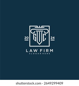 Logotipo inicial del monograma de GC para el bufete de abogados con el diseño del pilar en cuadrado creativo